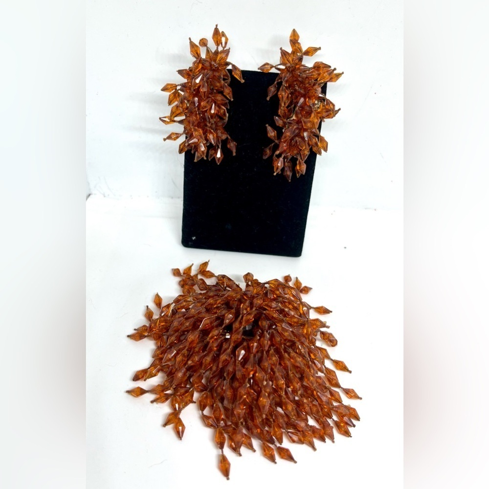 Vintage Amber Colored ChaCha Brooch & Earrings